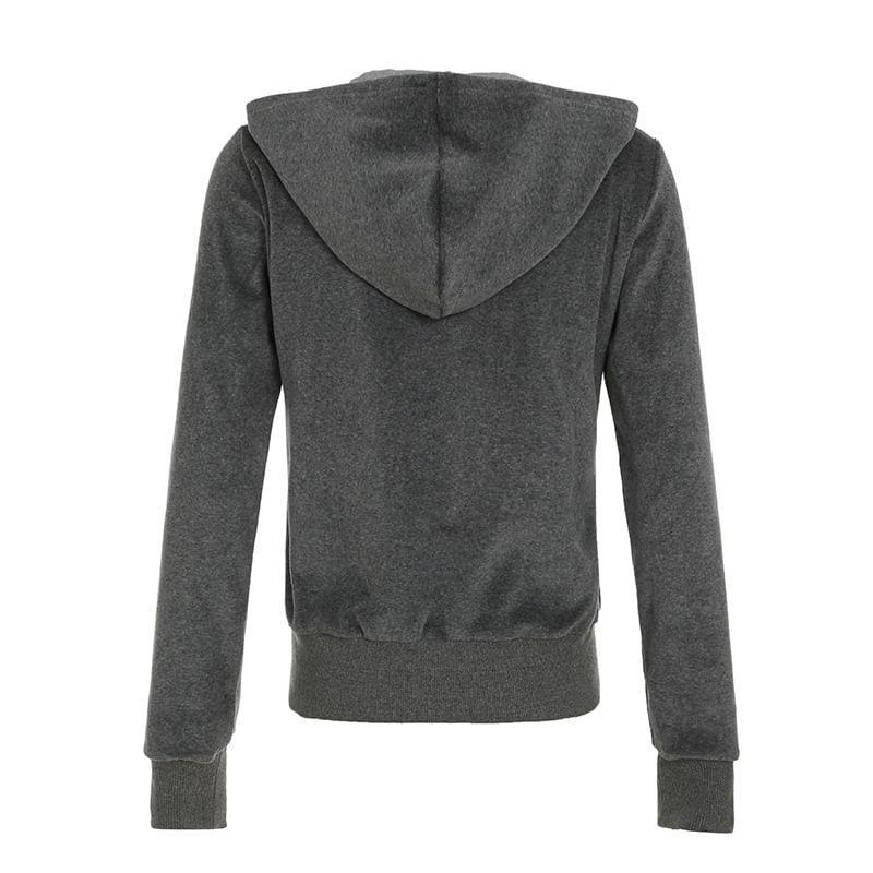 Long Sleeve Heart Rhinestone Zip-Up Hooded Jacket Product Image