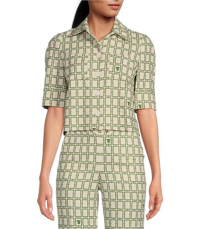 Tara Jarmon Christine Woven Chain Link Logo Pattern Collar Short Sleeve Button Front Coordinating Shirt Product Image