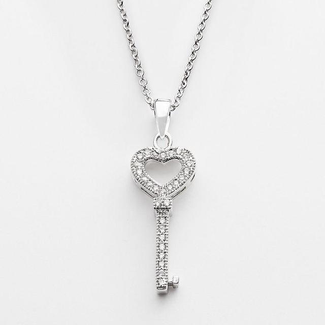 The Silver Lining Silver-Plated Cubic Zirconia Key Pendant, Womens White Product Image