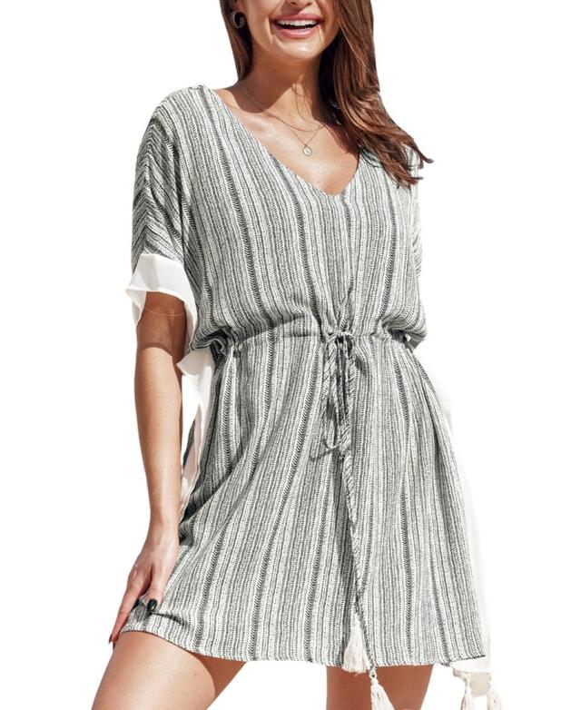 Women's Stripped Drawstring Cover Up Dress Product Image