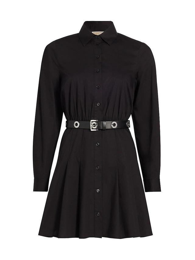 Womens Stretch-Cotton Poplin Belted Mini-Shirtdress Product Image