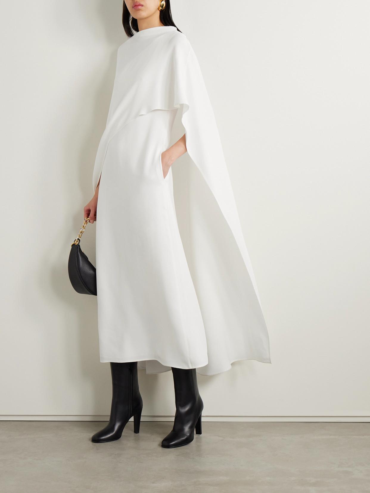 VALENTINO Asymmetric Cape-effect Silk-crepe Midi Dress In White Product Image