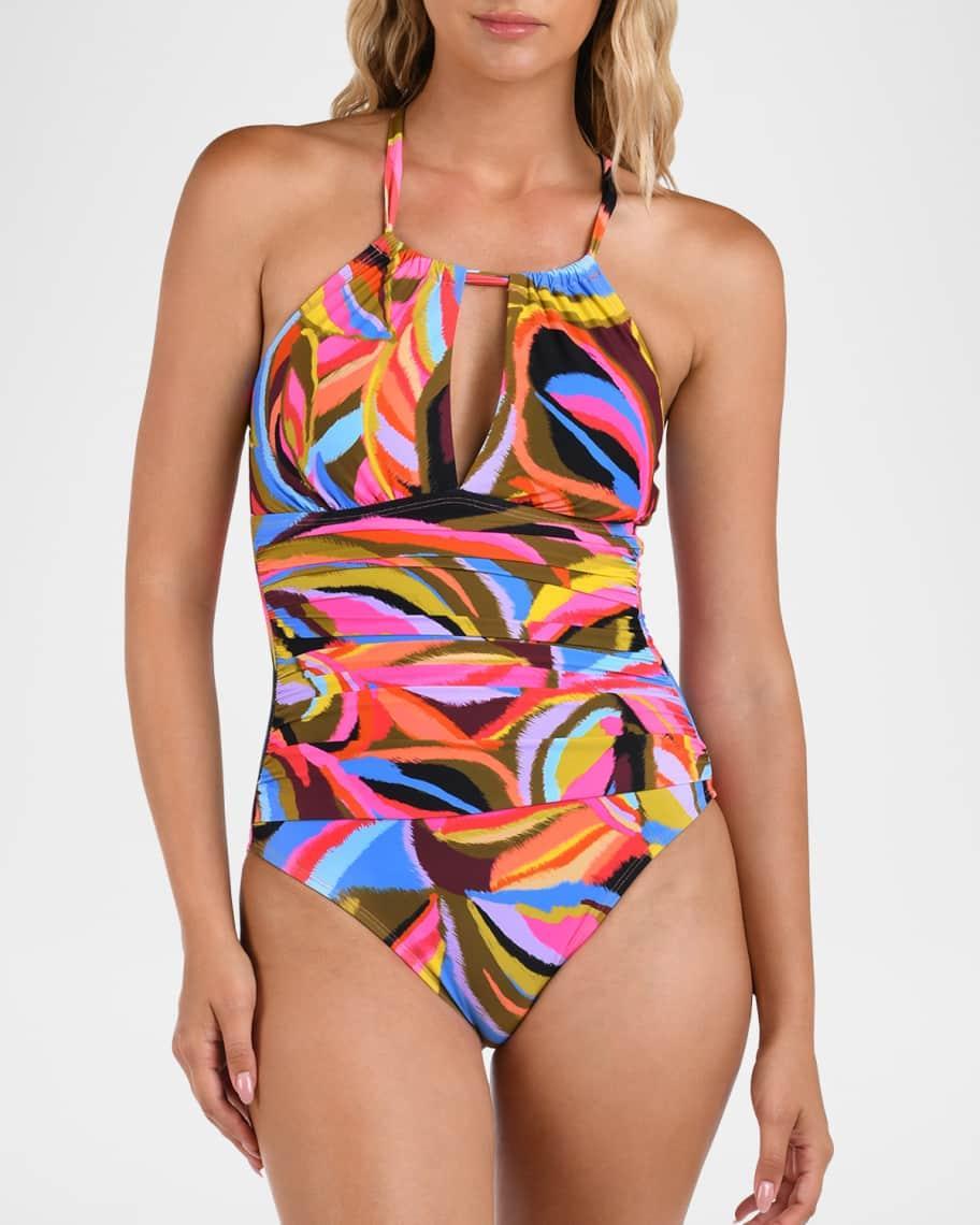 Tropic Waves High-Neck Keyhole One-Piece Swimsuit Product Image