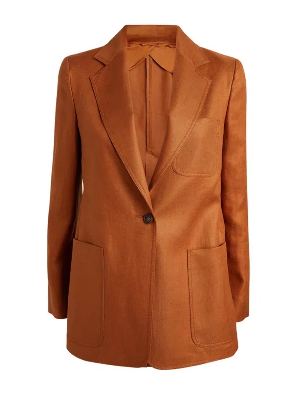 MAX MARA Single-breasted Linen Blazer In Brown Product Image