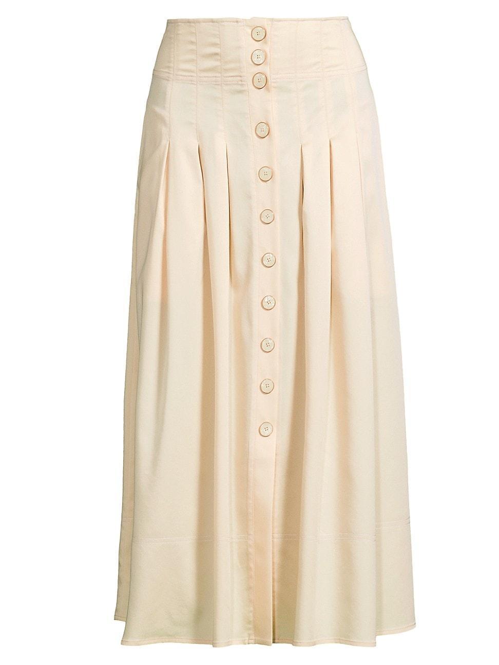 Womens Pleated Button-Front A-Line Midi-Skirt Product Image