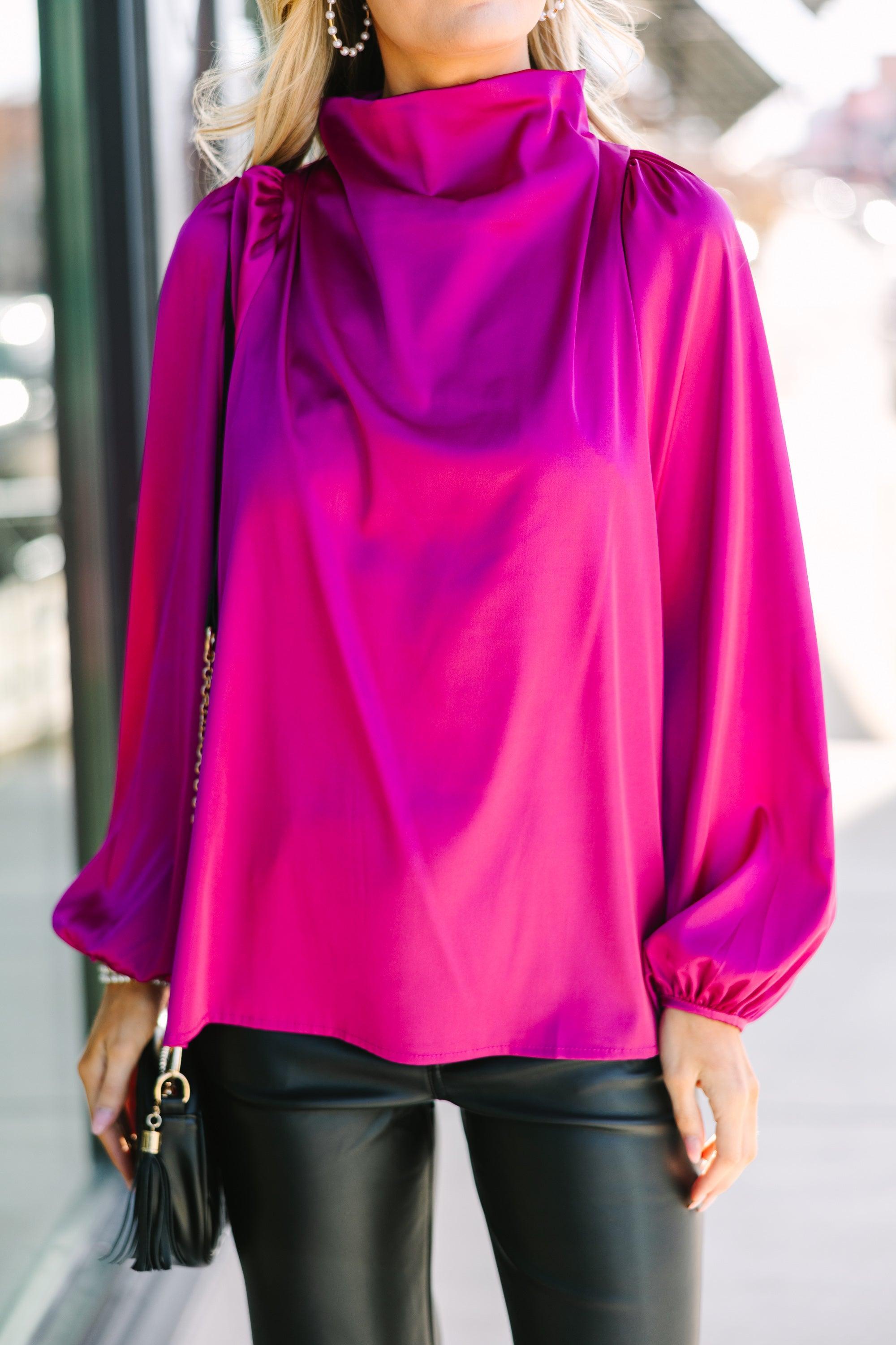 Embrace The Joy Magenta Purple Satin Blouse Female Product Image