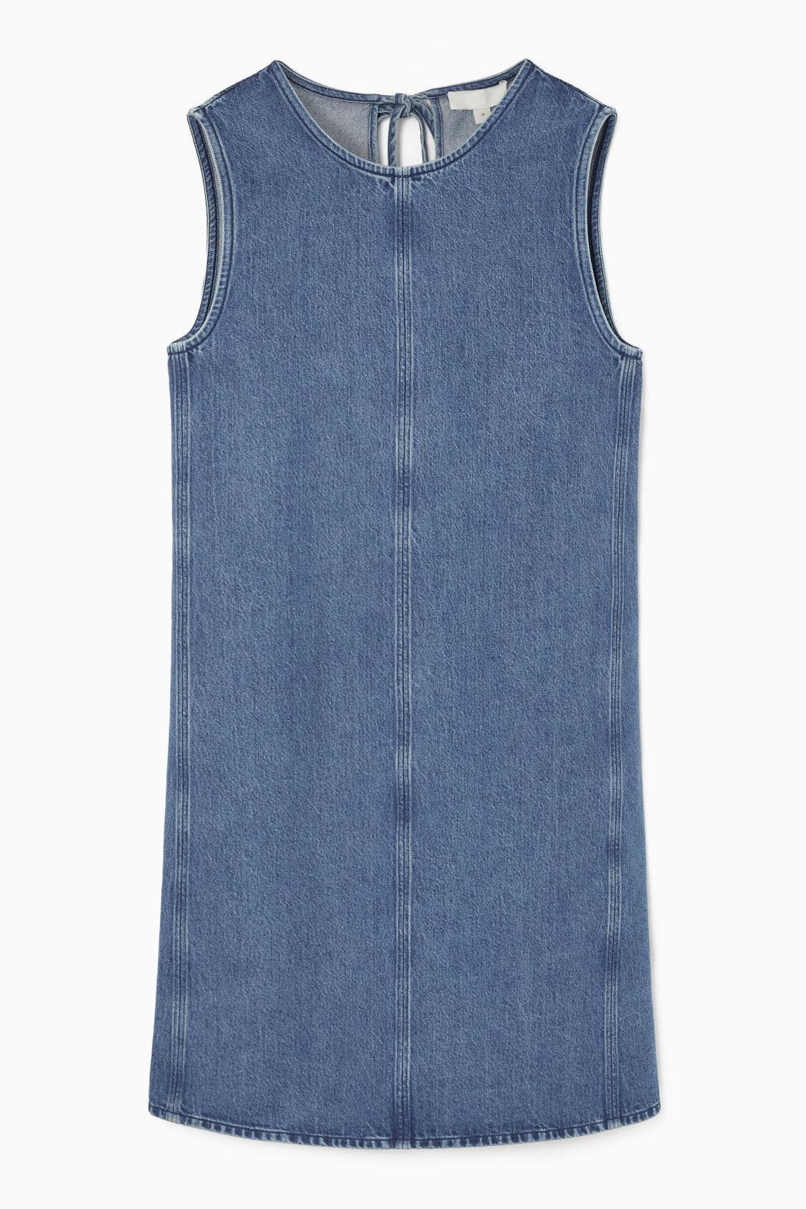 PANELED DENIM SHIFT DRESS Product Image