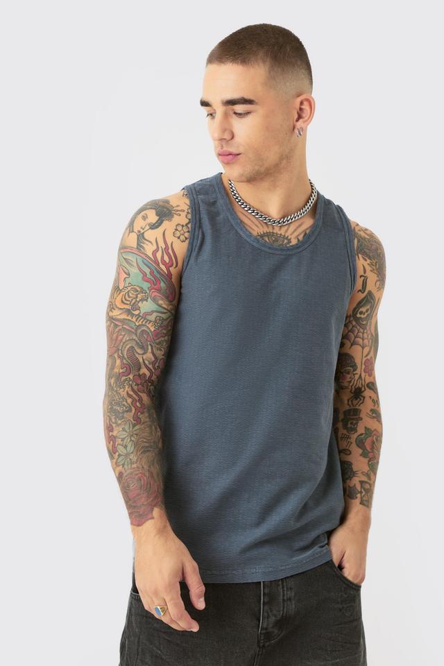 Mens Grey Textured Washed Vest, Grey Product Image