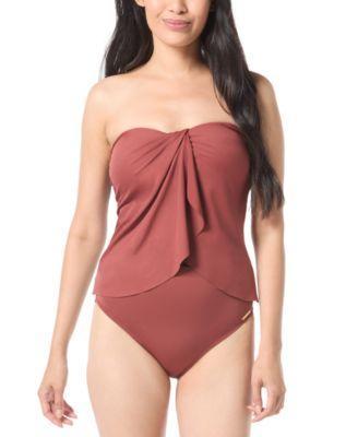 Women's Strapless Draped Tankini Top & High-Waisted Bikini Bottoms Product Image