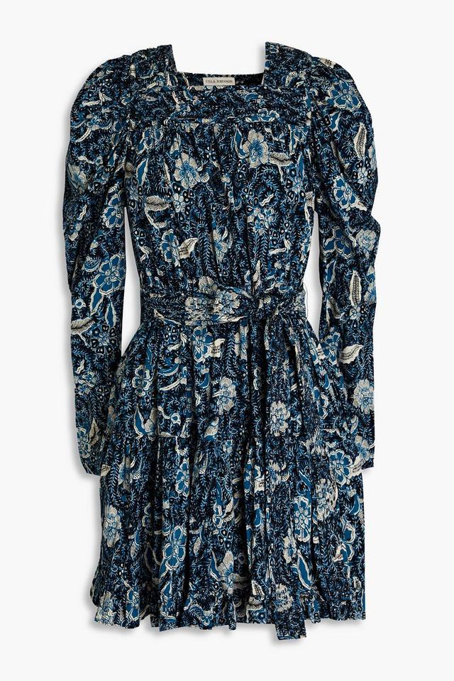 Nailah Floral-print Cotton-blend Mini Dress In Navy Product Image