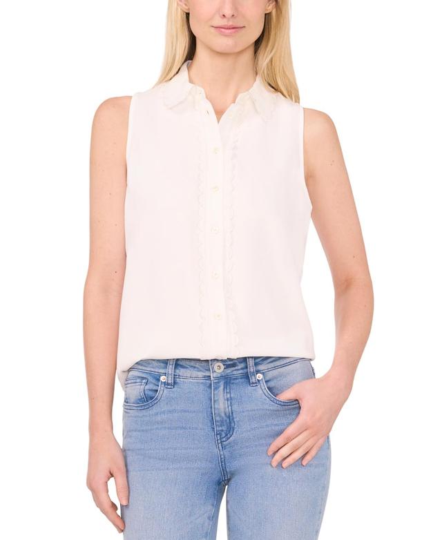 Women's Sleeveless Scallop Detail Button Down Blouse Product Image