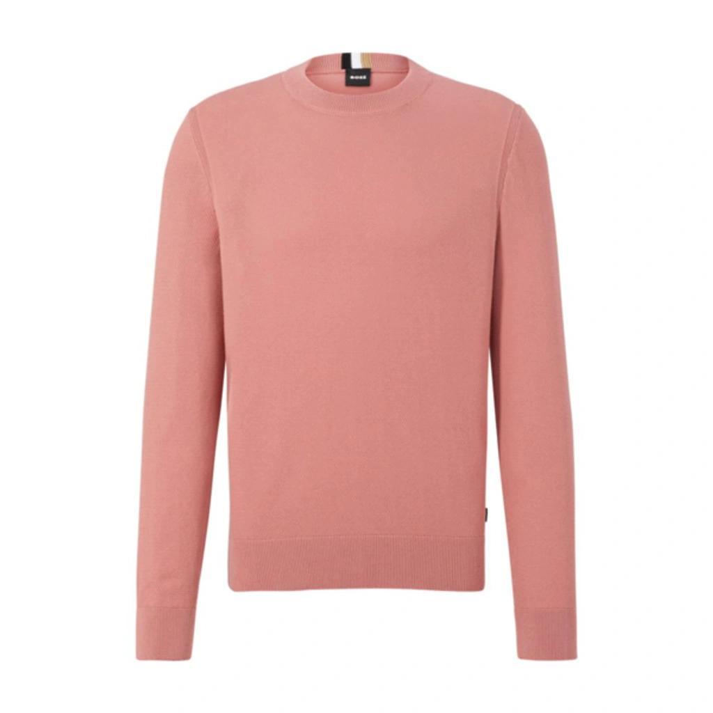 Crew-neck Sweater In Structured Cotton With Stripe Details In Light Pink Product Image