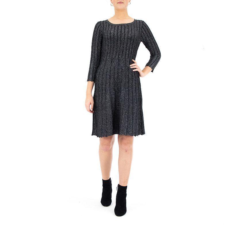 Womens Nina Leonard Ribbed Lurex Sweater Dress Silver Product Image