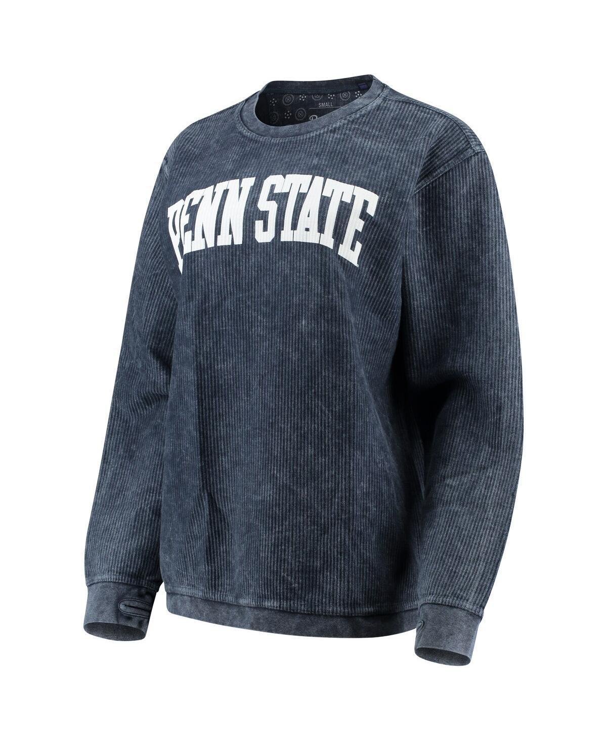 Womens Pressbox Penn State Nittany Lions Comfy Cord Vintage Wash Basic Arch Pullover Sweatshirt Blue Product Image