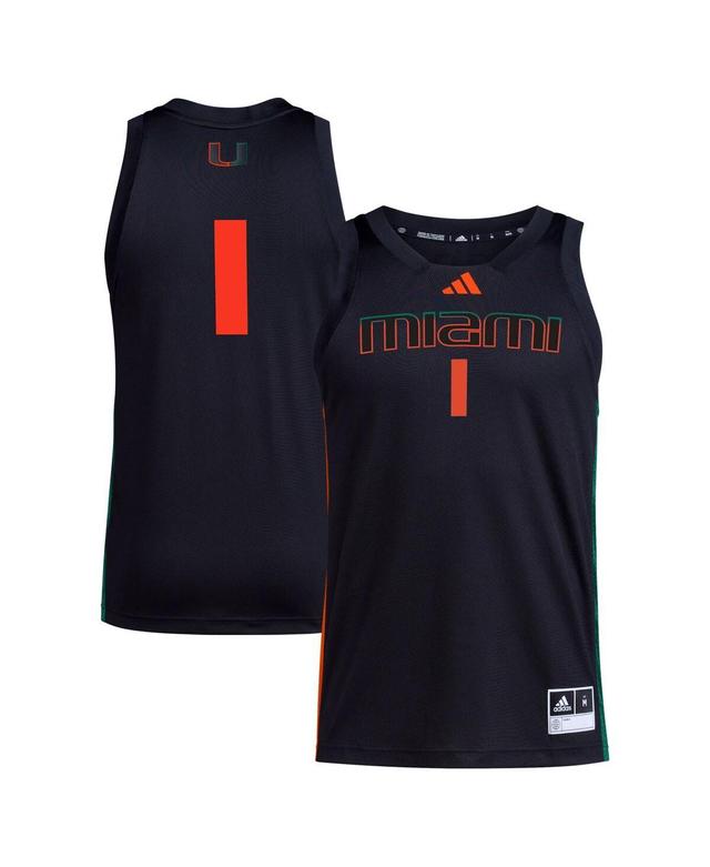 Mens adidas #1 Black Miami Hurricanes Swingman Jersey - Black Product Image