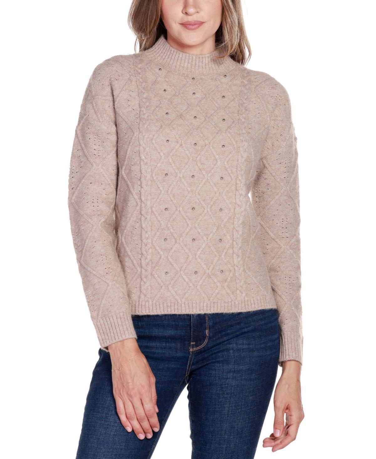 Belldini Womens Black Label Chiffon-Back Cable Sweater - Mochaccino Product Image