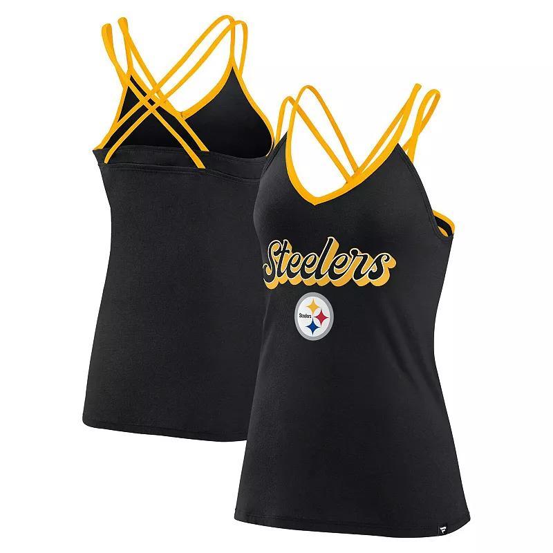 Womens Fanatics Black Pittsburgh Steelers Go For It Strappy Crossback Tank Top Product Image