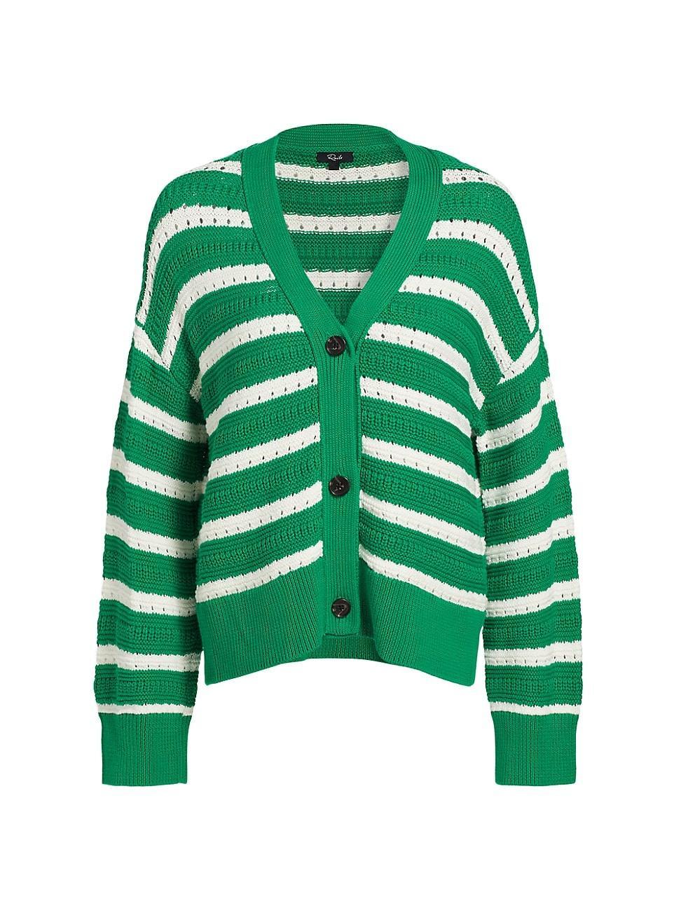 Womens Geneva Striped Cotton Pointelle Cardigan Product Image