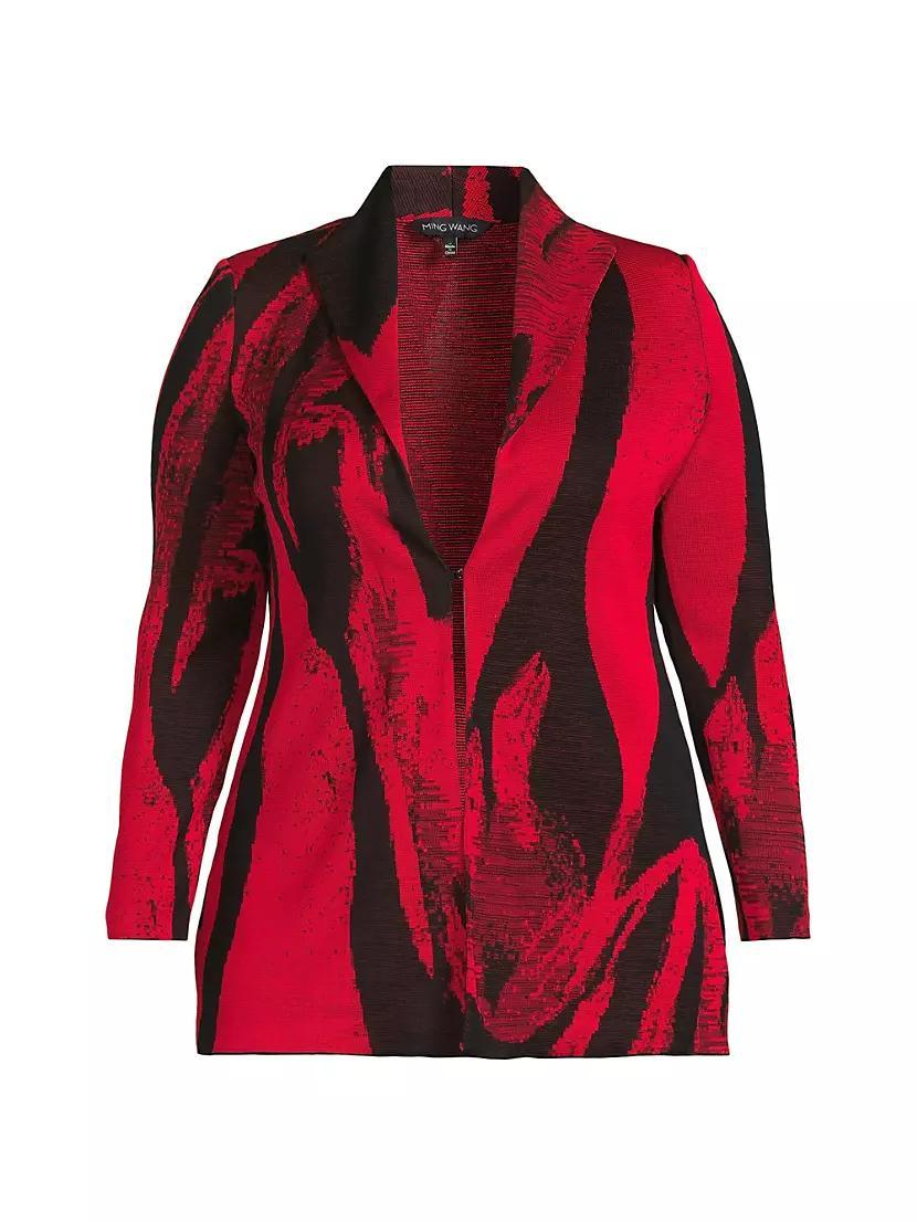 Plus Size Abstract Jacquard Long-Sleeve Jacket Product Image