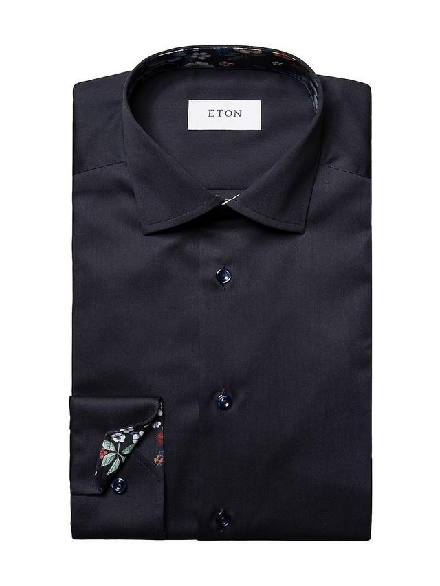 Mens Slim Fit Solid Shirt With Floral Contrast Detail Product Image