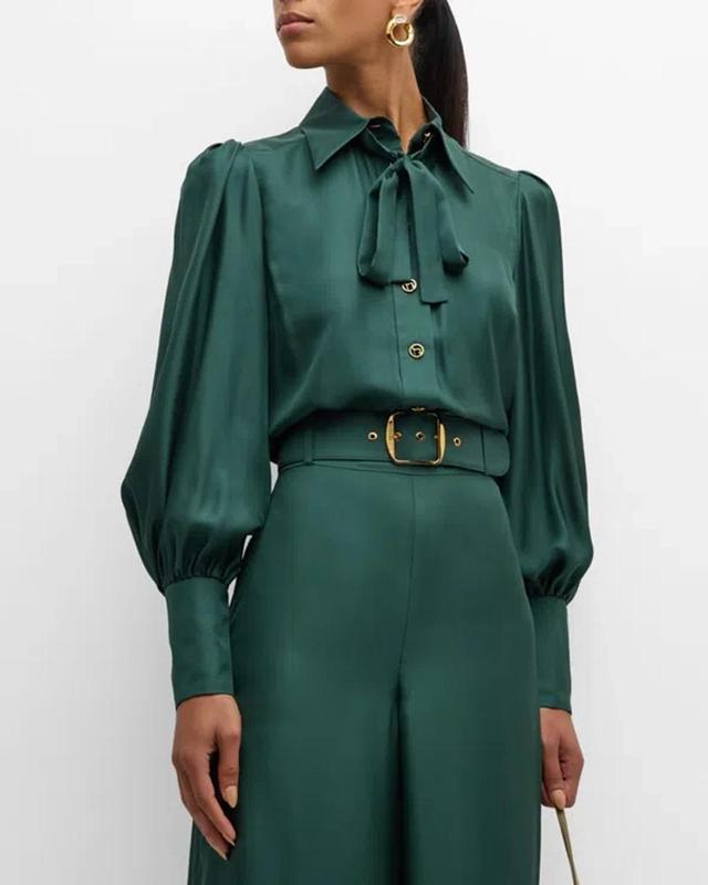 ZIMMERMANN Illustration Blouson Silk Shirt In Pine Product Image