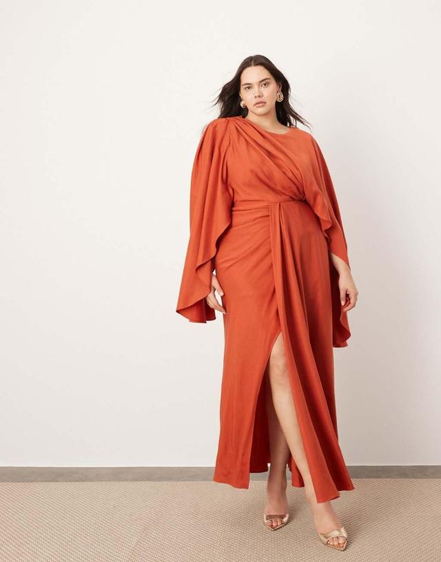 ASOS EDITION Curve volume flare sleeve grecian cut out maxi dress in rust Product Image