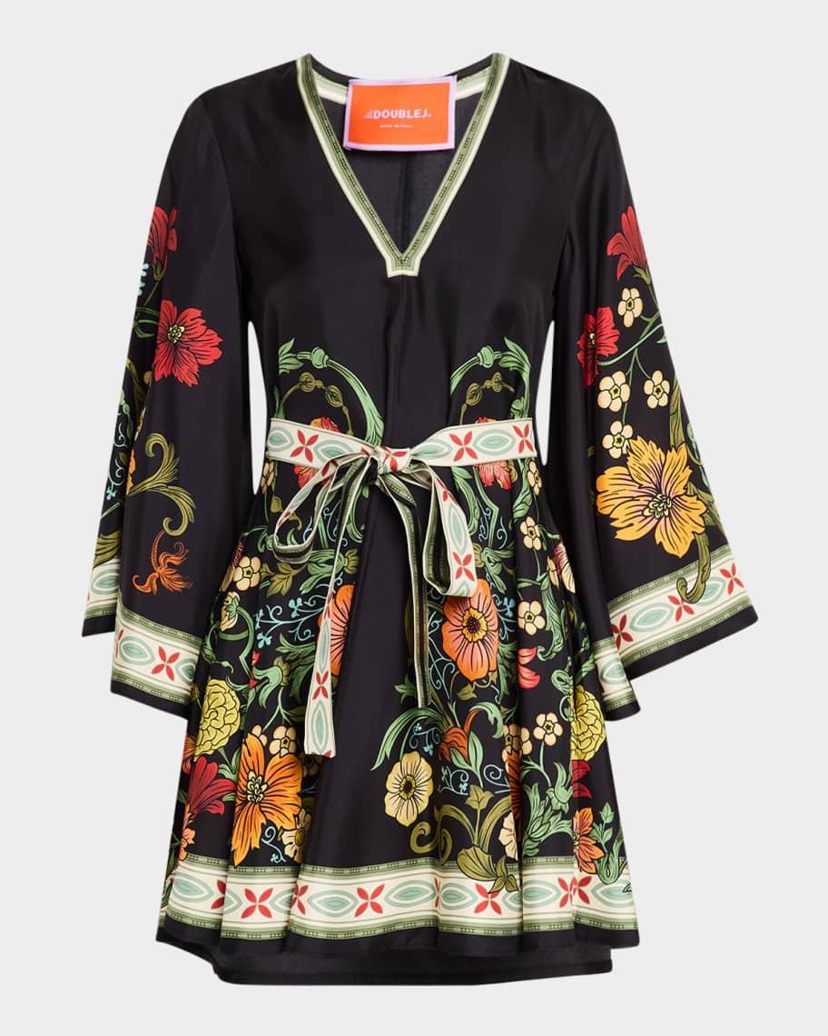 Magnifico Belted Floral Silk Mini Dress Product Image