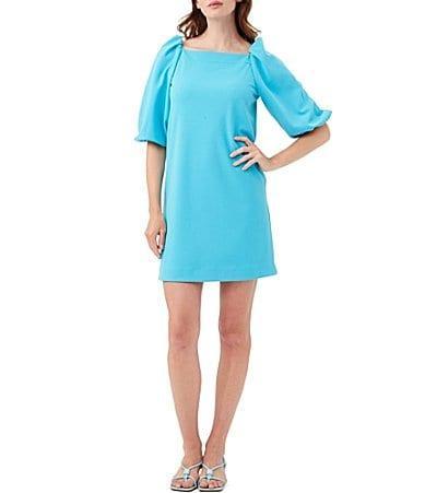 Trina Turk Symphony Stretch Square Neck Balloon Elbow Sleeve Shift Dress Product Image