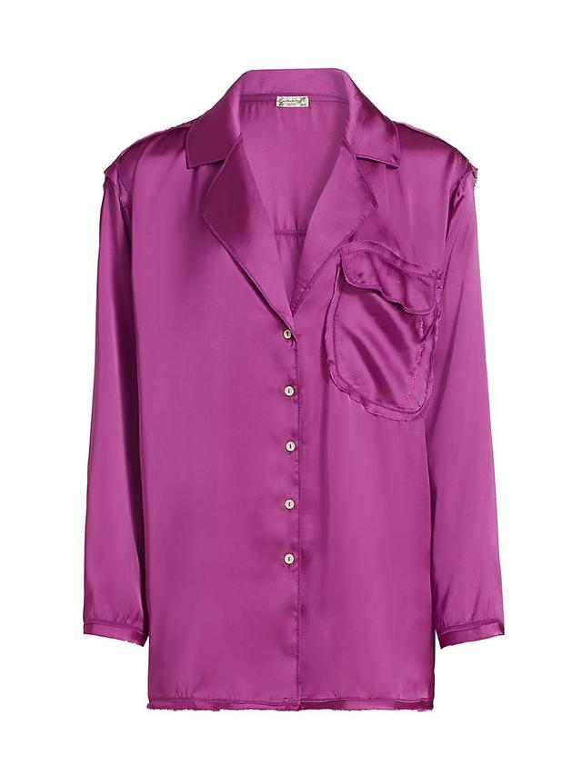 Womens Like Honey Satin Pajama Shirt Product Image