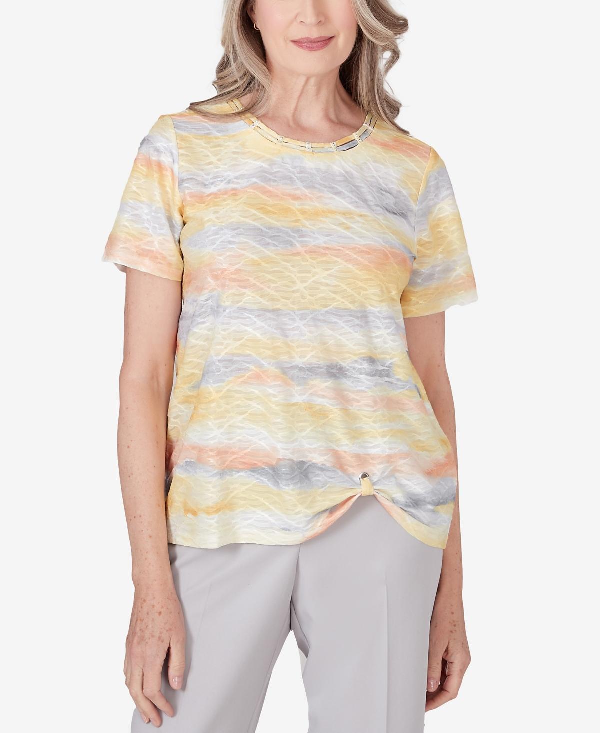 Alfred Dunner Womens Charleston Short Sleeve Crew Neck Watercolor Print Top Product Image