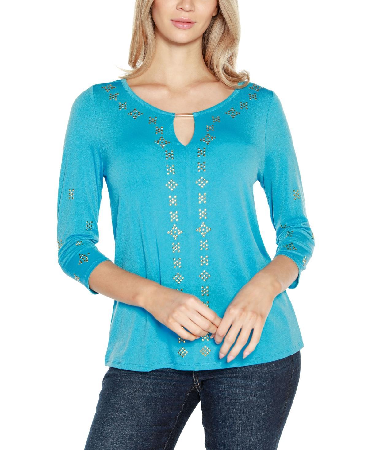 Belldini Womens Embellished Keyhole Knit Top Product Image