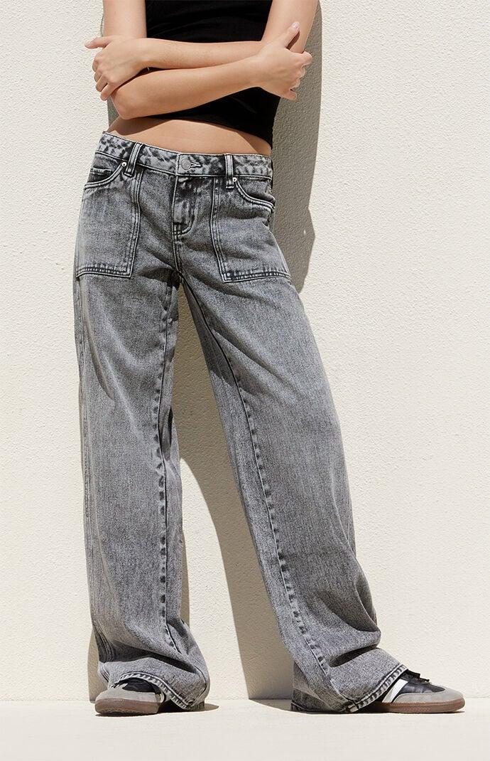 Women's Acid Wash Low Rise Baggy Jeans - Product Image