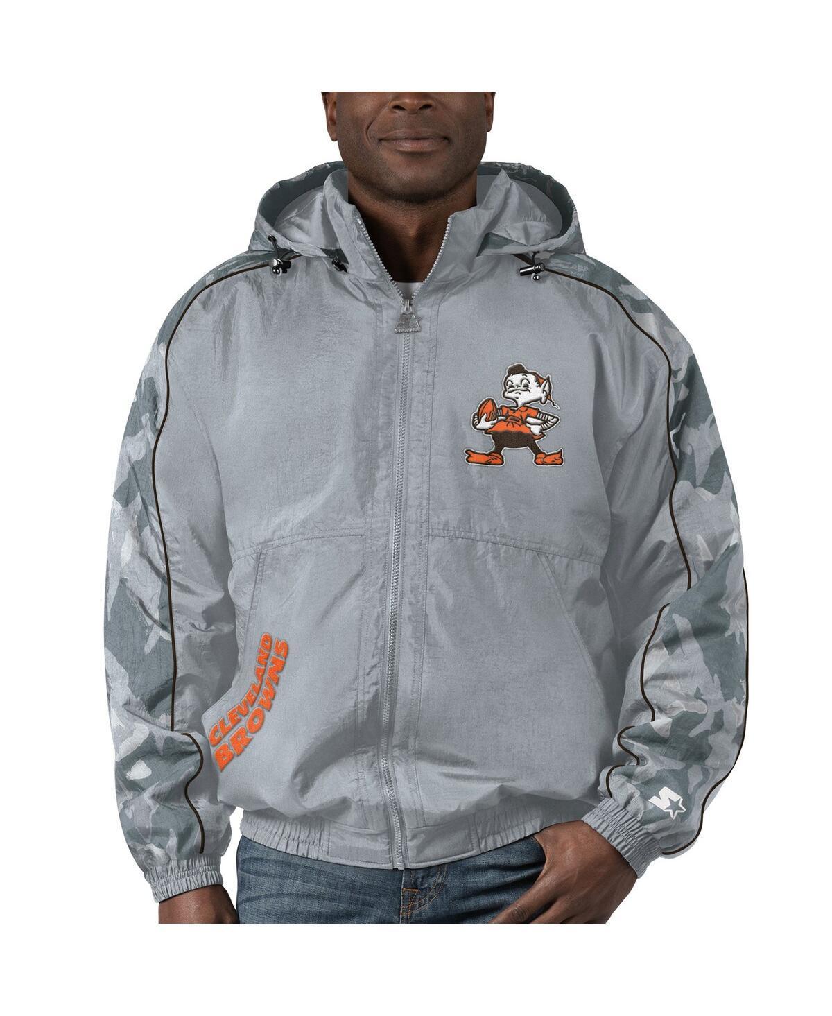 Mens Starter Gray Distressed Cleveland Brown Thursday Night Gridiron Throwback Full-Zip Jacket Product Image