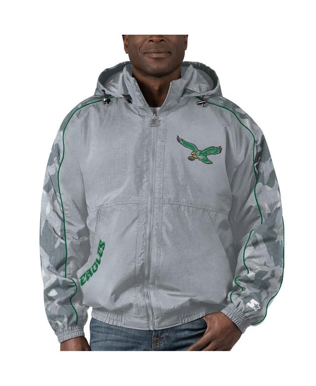 Mens Starter Gray Distressed Philadelphia Eagles Thursday Night Gridiron Throwback Full-Zip Jacket Product Image