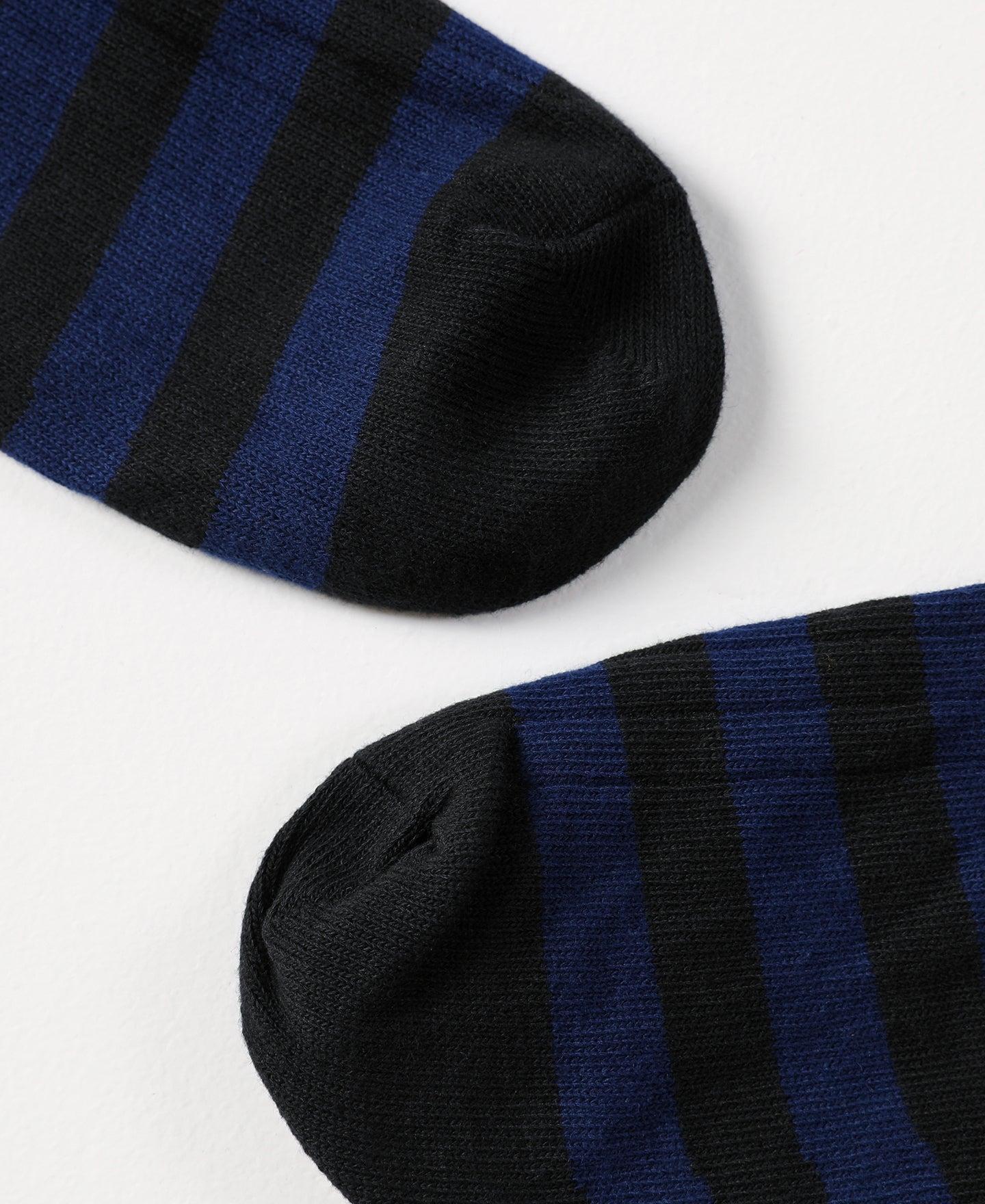 Retro Striped Cotton Socks - Black/Blue Product Image