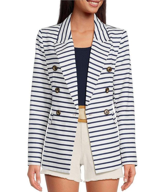 A Loves A Striped Long Sleeve Notch Lapel Double Breasted Blazer Product Image