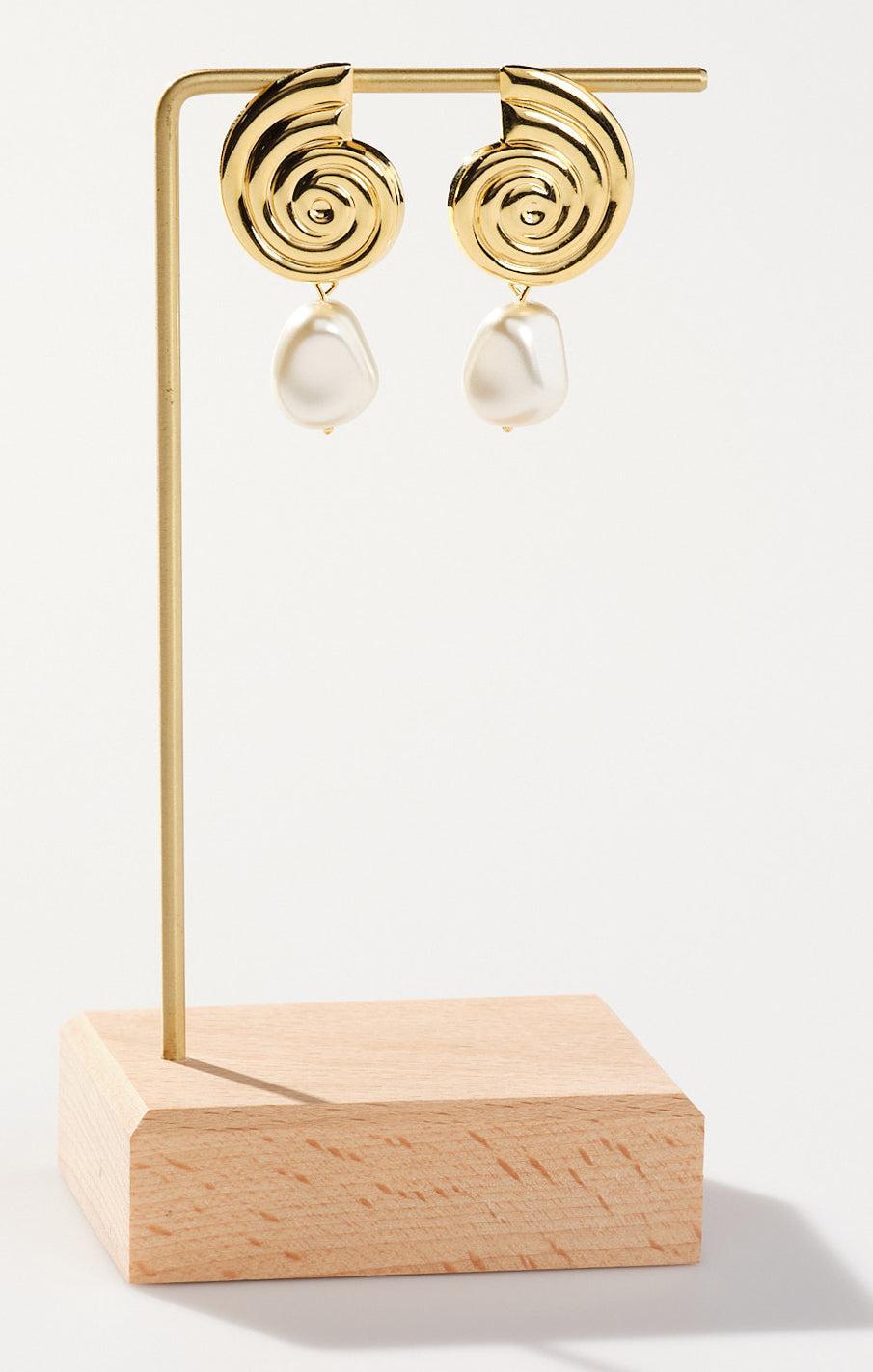 Faithy Jewels Sarah Shell Pearl Earrings  ~ Gold/Pearl Product Image