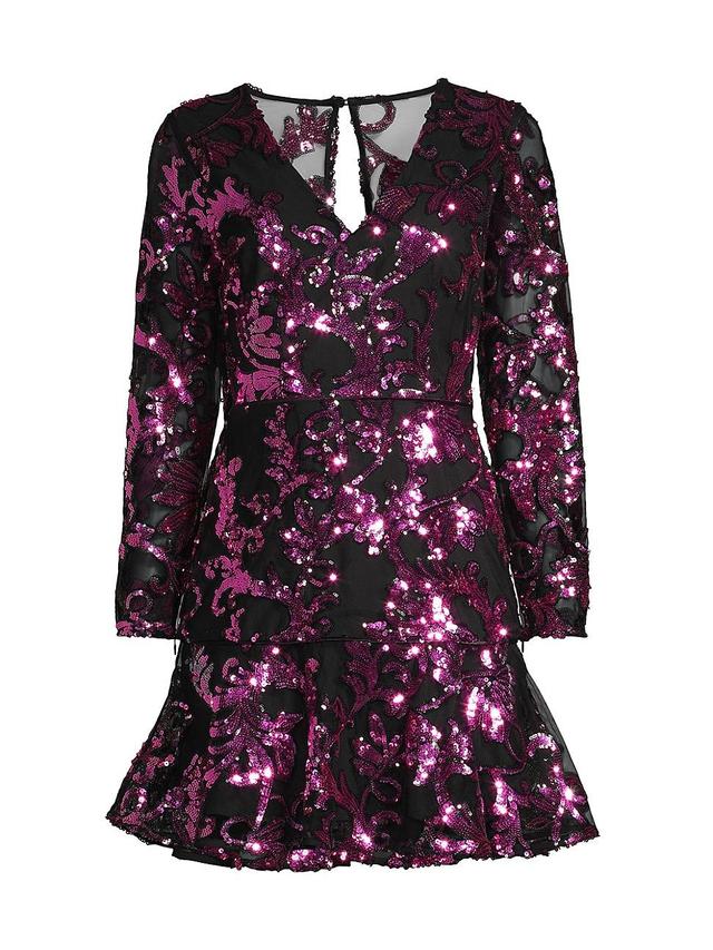 Womens Sequined Long-Sleeve Minidress Product Image