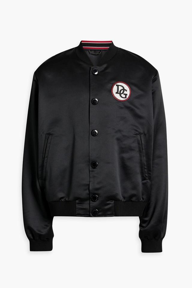 Embroidered Satin Bomber Jacket In Black Product Image