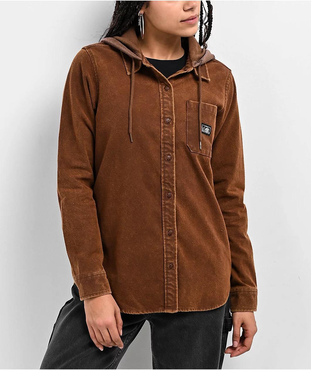 Lurking Class by Sketchy Tank Mariposa Brown Hooded Flannel Shirt Product Image