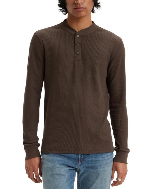 Levi's Mens Long Sleeve Regular Fit Thermal Henley Shirt, Large, Brown Product Image