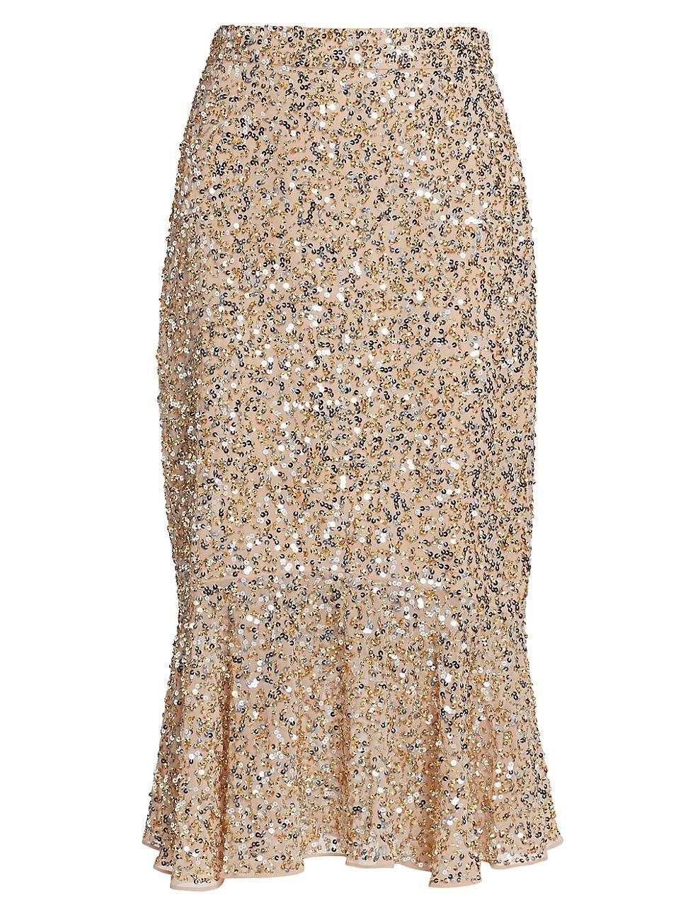 Womens Sequined Fishtail Midi-Skirt Product Image