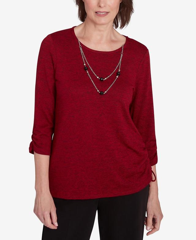 Alfred Dunner Runway Ready Womens Melange Crew Neck Top With Detachable Necklace Product Image