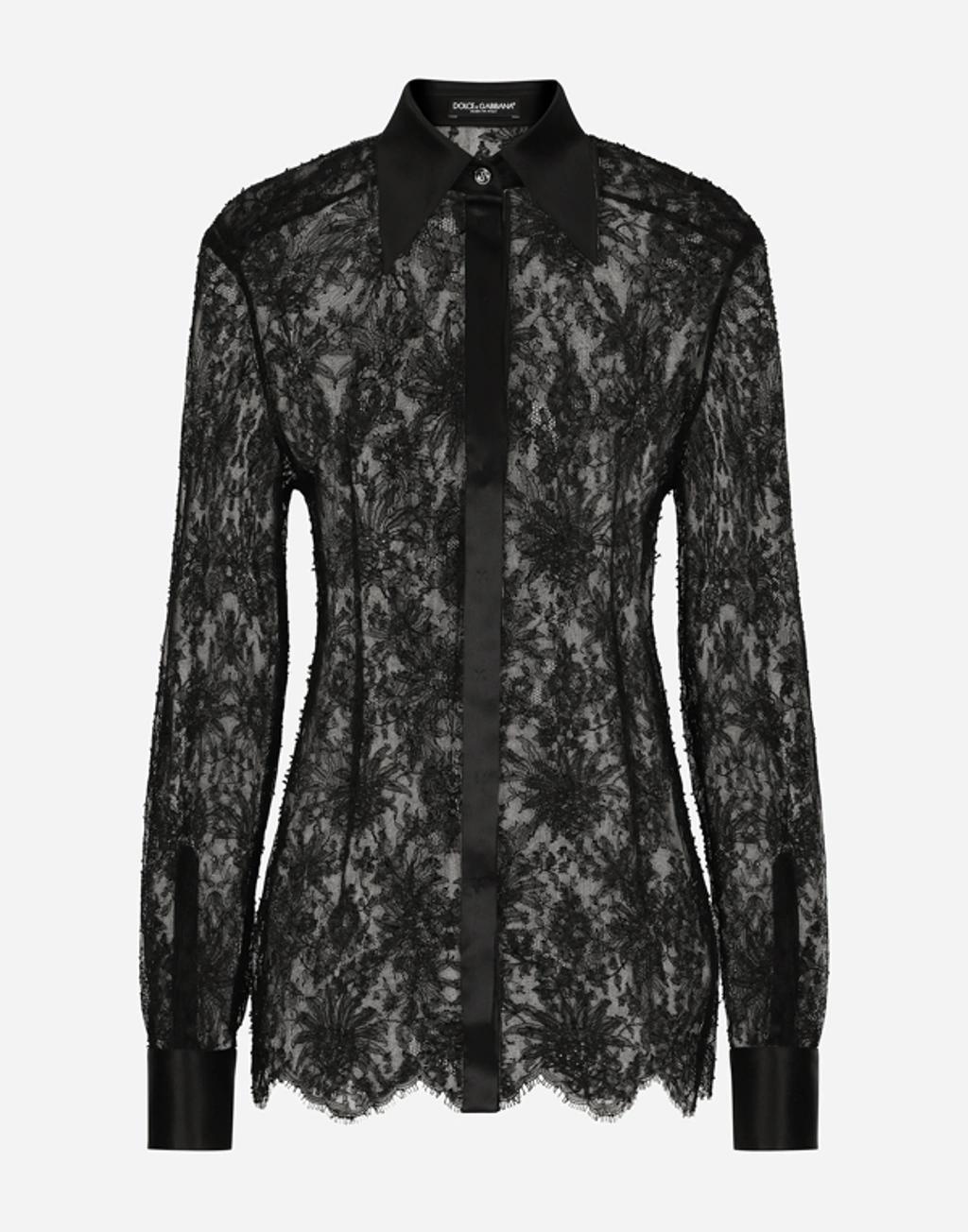 DOLCE & GABBANA Chantilly Lace Shirt With Satin Details In Black product image