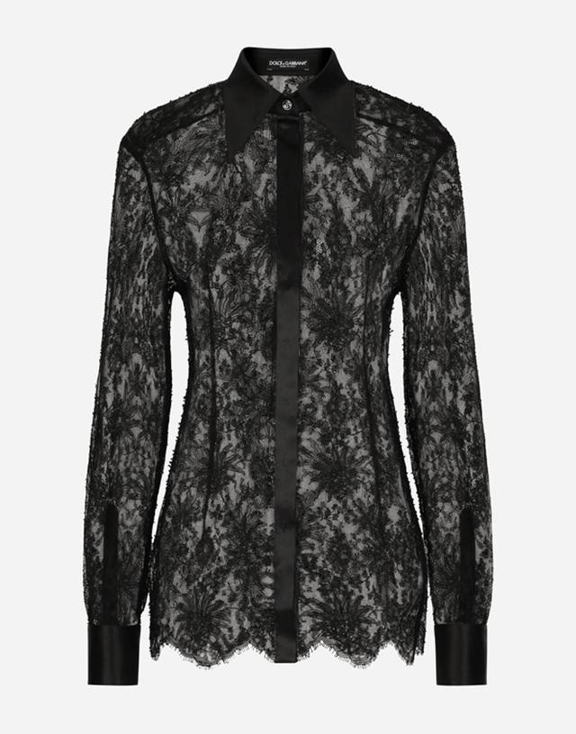 DOLCE & GABBANA Chantilly Lace Shirt With Satin Details In Black Product Image