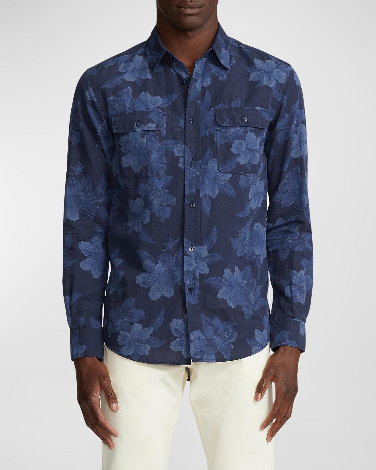 Mens Hibiscus-Print Sport Shirt Product Image