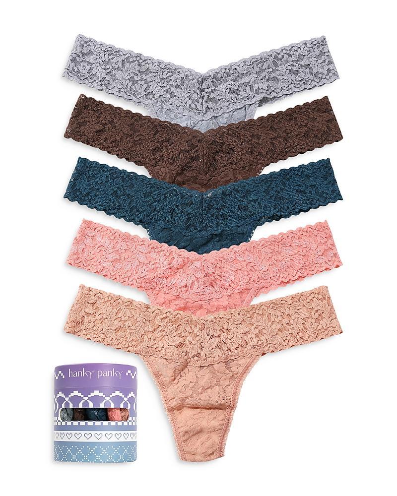 Hanky Panky Signature Lace Low Rise Thong 5-Pack (Tempting Turquoise/Sapphire /White/Twilight Purple/Hyacinth) Women's Underwear Product Image