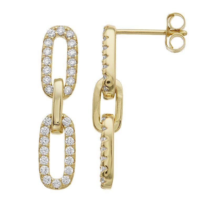 14k Gold Over Silver & Cubic Zirconia Triple Link Chain Dangle Earrings, Womens, Gold Tone Product Image