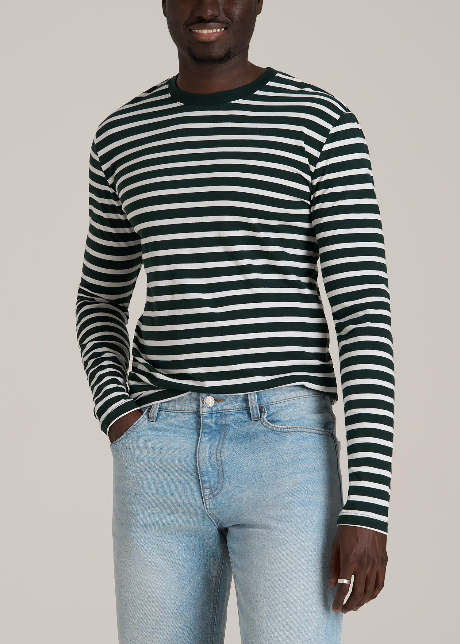 Long Sleeve Striped Tall Men's Tee in Emerald and White Stripe Male Product Image