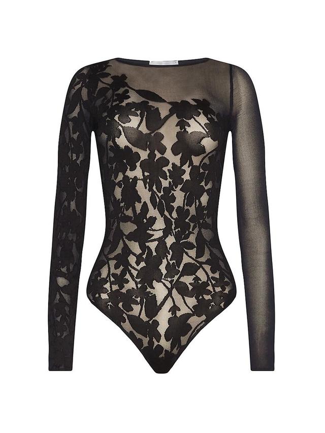 Womens Floral Sheer Thong Bodysuit Product Image